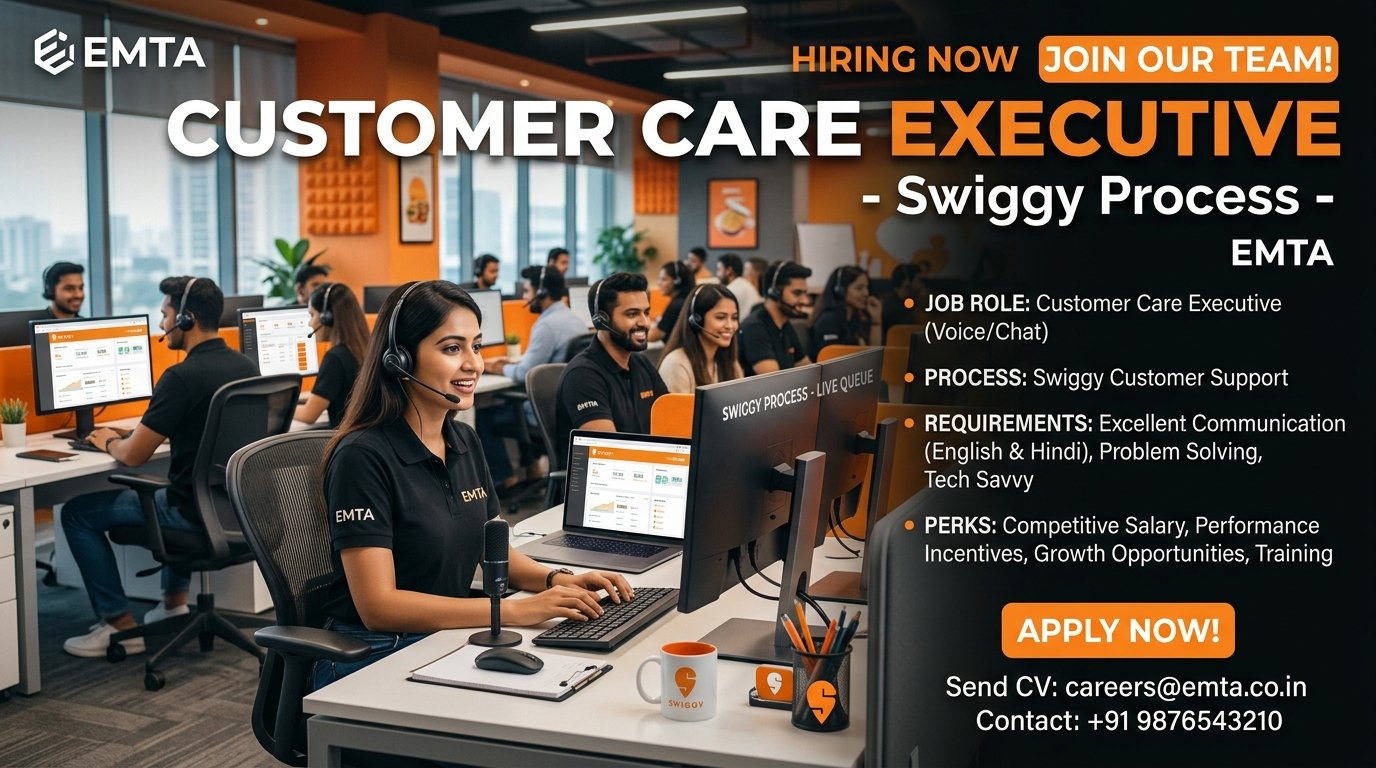 Customer Care Executive – Chat / Voice Process (Swiggy)